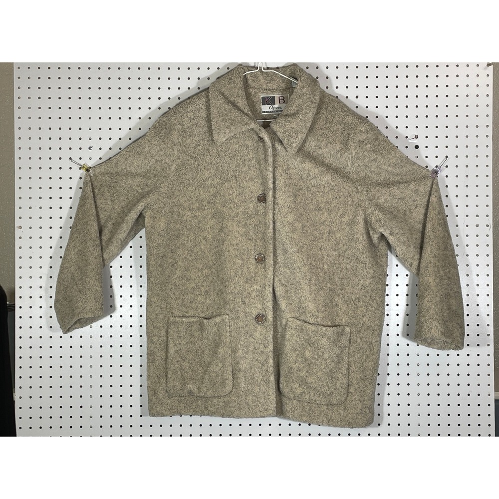 Kristen Blake KB Apres Fleece Jacket Tan Oatmeal Button Front Pockets XL 185321